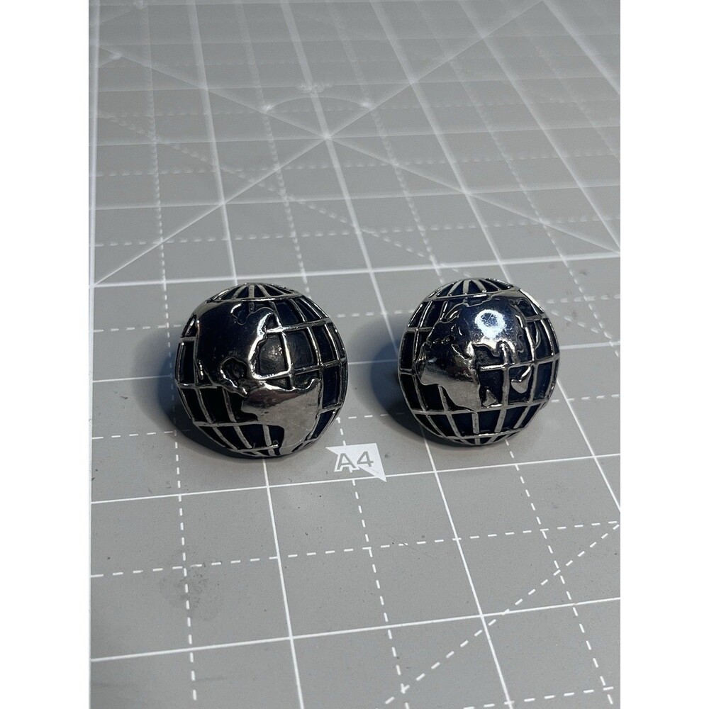 Swank Signed World Map Globe Round Enamel Cufflinks Gold & Black Men's